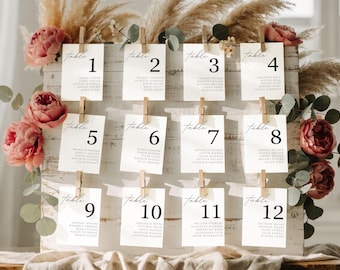 Modern Script Wedding Seating Chart Template, Wedding Table Numbers, Seating Plan, Editable Instant Download, Rustic Elegant Black, TN-M1