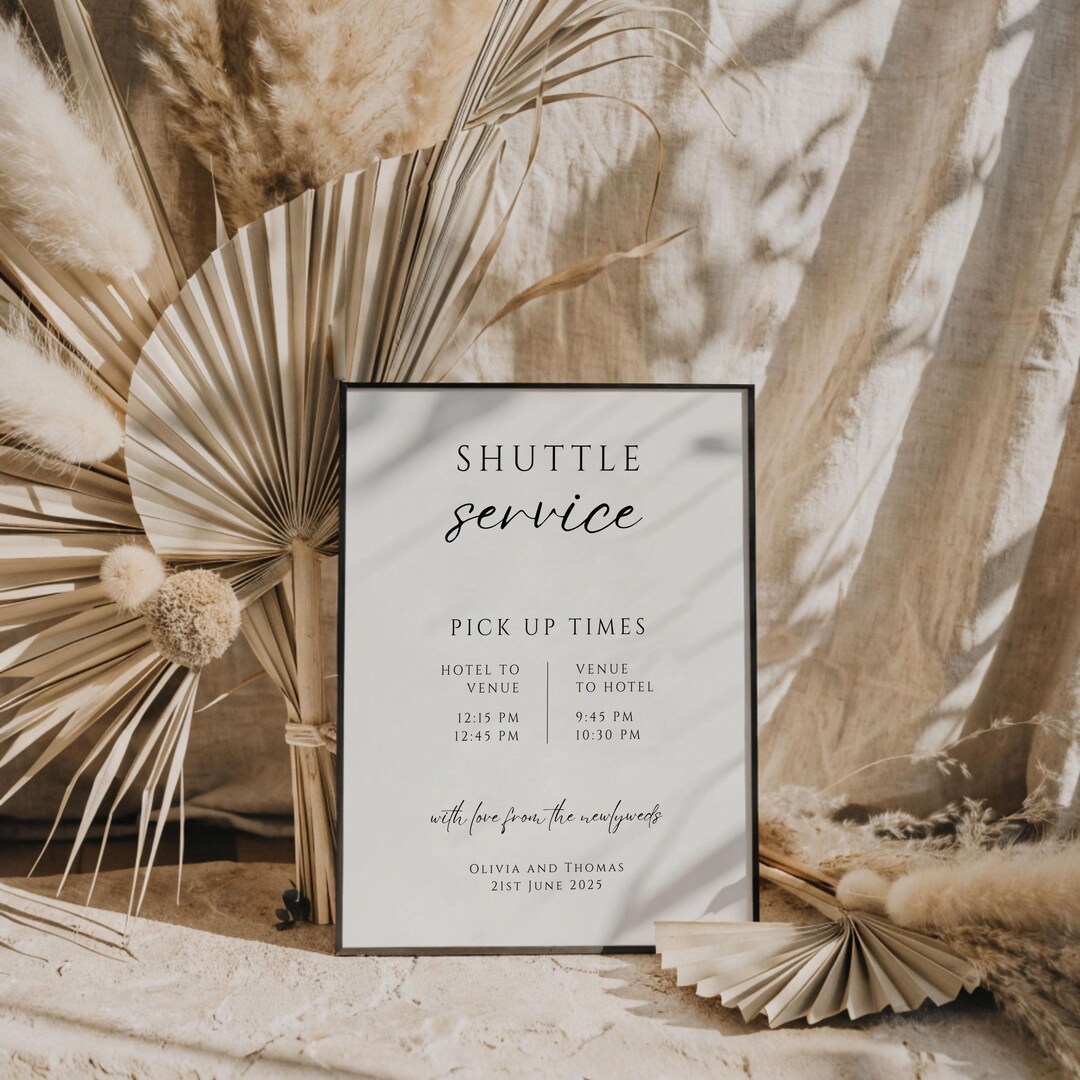 Wedding Shuttle Sign Template, Elegant Transportation Printable, Bus ...