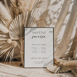 Wedding Shuttle Sign Template, Elegant Transportation Printable, Bus Times Sign, DIY, editable download , CG-M14