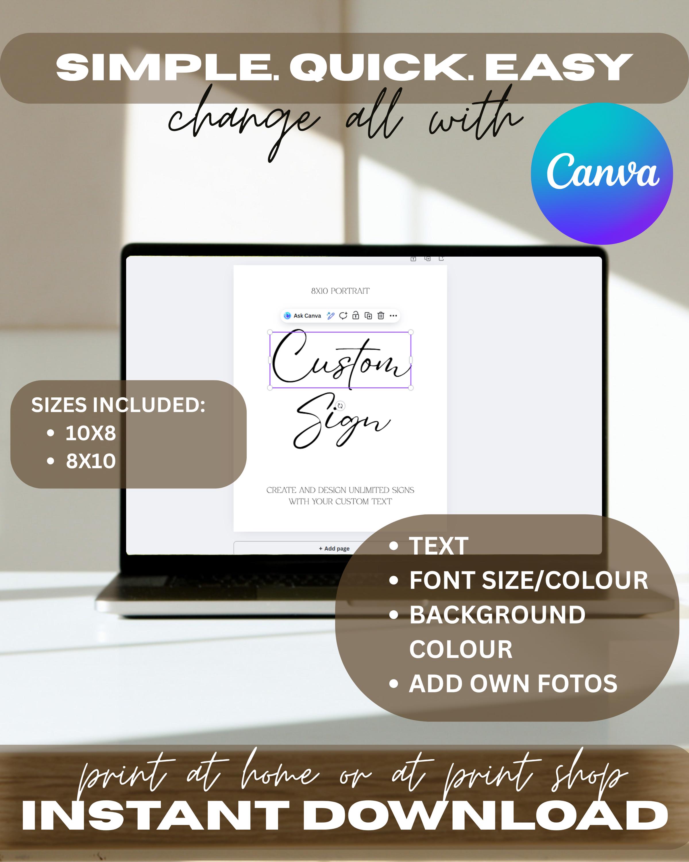 Custom Wedding Sign Template, Elegant Script Wedding Sign Kit, Create ...