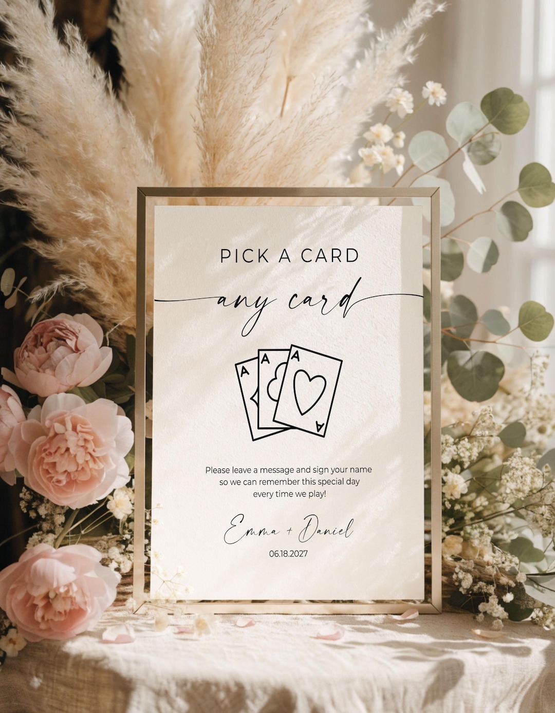 Playing Cards Guest Sign, Pick A Card Any Card Wedding Sign, Minimalist ...