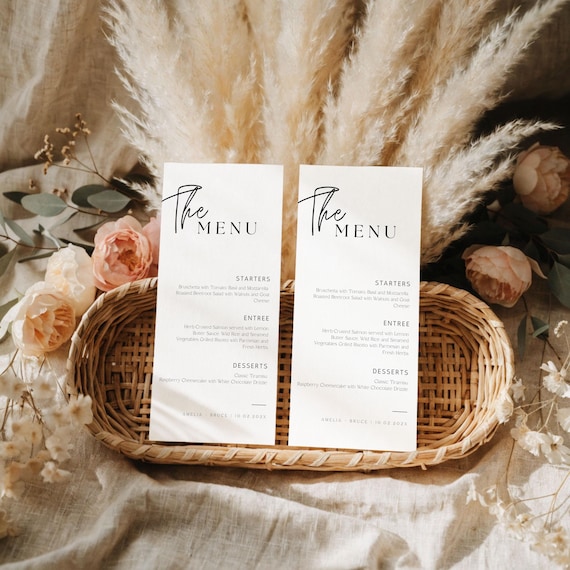 Modern Wedding Menu Template, Digital Wedding Menu Card, Custom Wedding Dinner Menu Template, Canva Wedding Menu Template Digital  M1-M