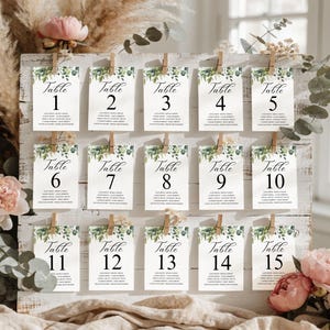 Eucalyptus Wedding Seating Chart Template, Modern Script Wedding Seating Chart, Greenery Wedding Table Numbers, Seating Plan, TN-M2