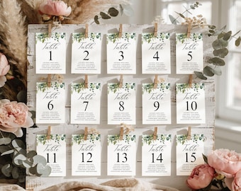 Eucalyptus Wedding Seating Chart Template, Modern Script Wedding Seating Chart, Greenery Wedding Table Numbers, Seating Plan, TN-M2
