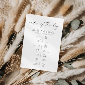 Modèle de toile d'invitation de commande du jour de mariage, petites icônes imprimables de chronologie de mariage, insertion d'invitation simple, téléchargement modifiable, WP9