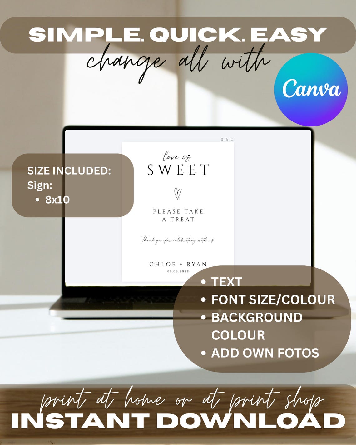 Very Sweet Sign Minimalist Love is Sweet Sign Printable, Love is Sweet Please Take A ...