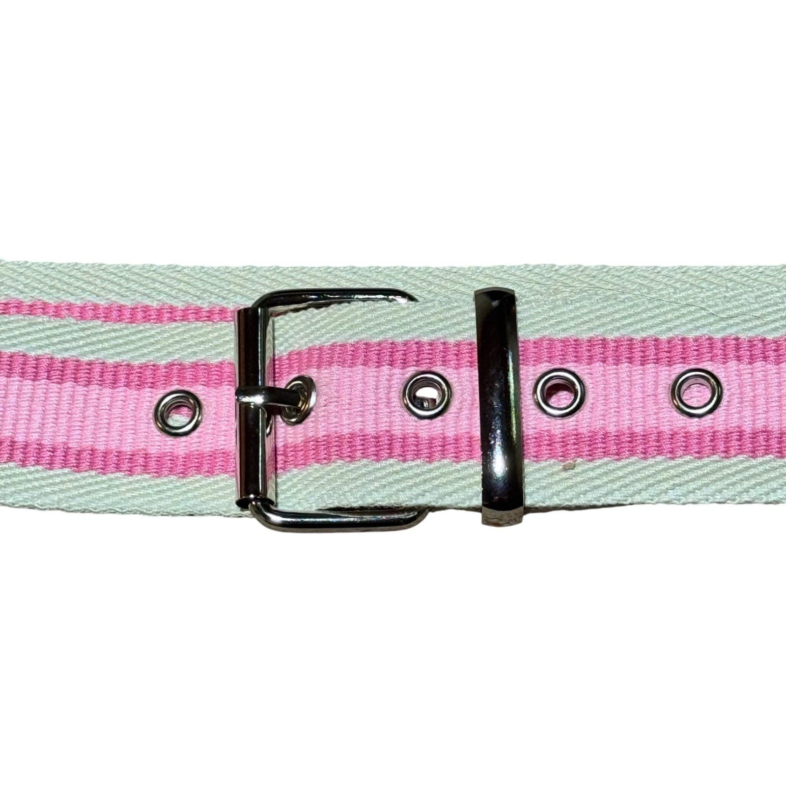 Rhinestone pink Y2K adjustable belt striped Y2K Unisex Adjustable Pink and Grey Striped Cotton Belt - Etsy main image 4