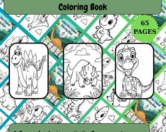 Cute Dinosaur Coloring Book for Kids – 65 Fun & Easy Pages, Printable PDF, Instant Download