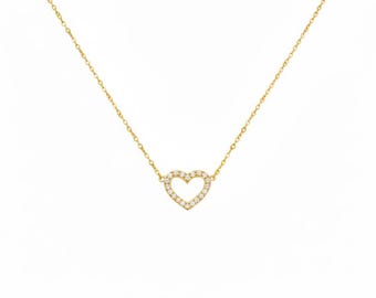 Cute little heart necklace, minimalist heart necklace, gold heart jewelry, delicate stone heart necklace, Valentine's Day