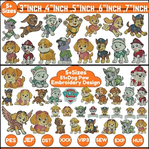 Dog Paw Machine Embroidery Bundle Puppy Paw Embroidery Dog Paw Patrol Embroidery Designs Mini Dog File All Formats 5+Sizes Instant Download