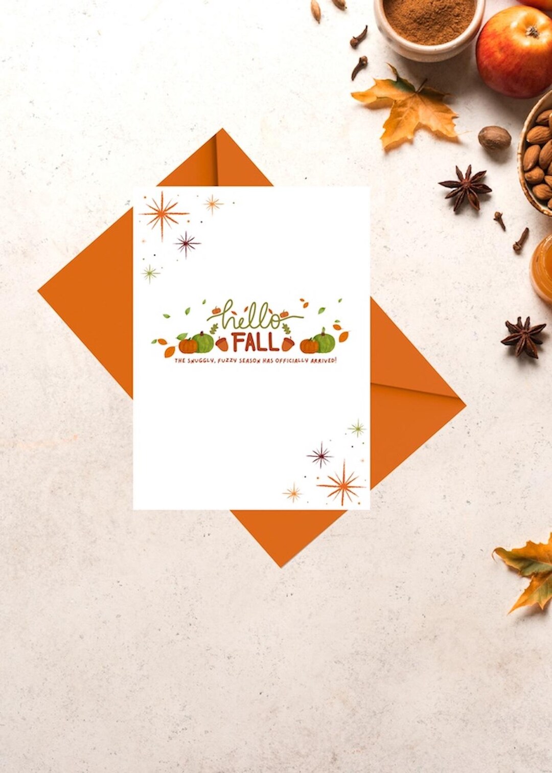 Hello Fall Digital Autumn Card Printable Seasonal Gift Card Instant ...