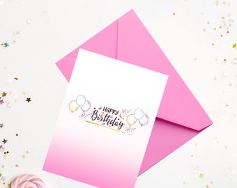 Printable Happy Birthday Card  Pink Birthday Digital Gift Instant Download
