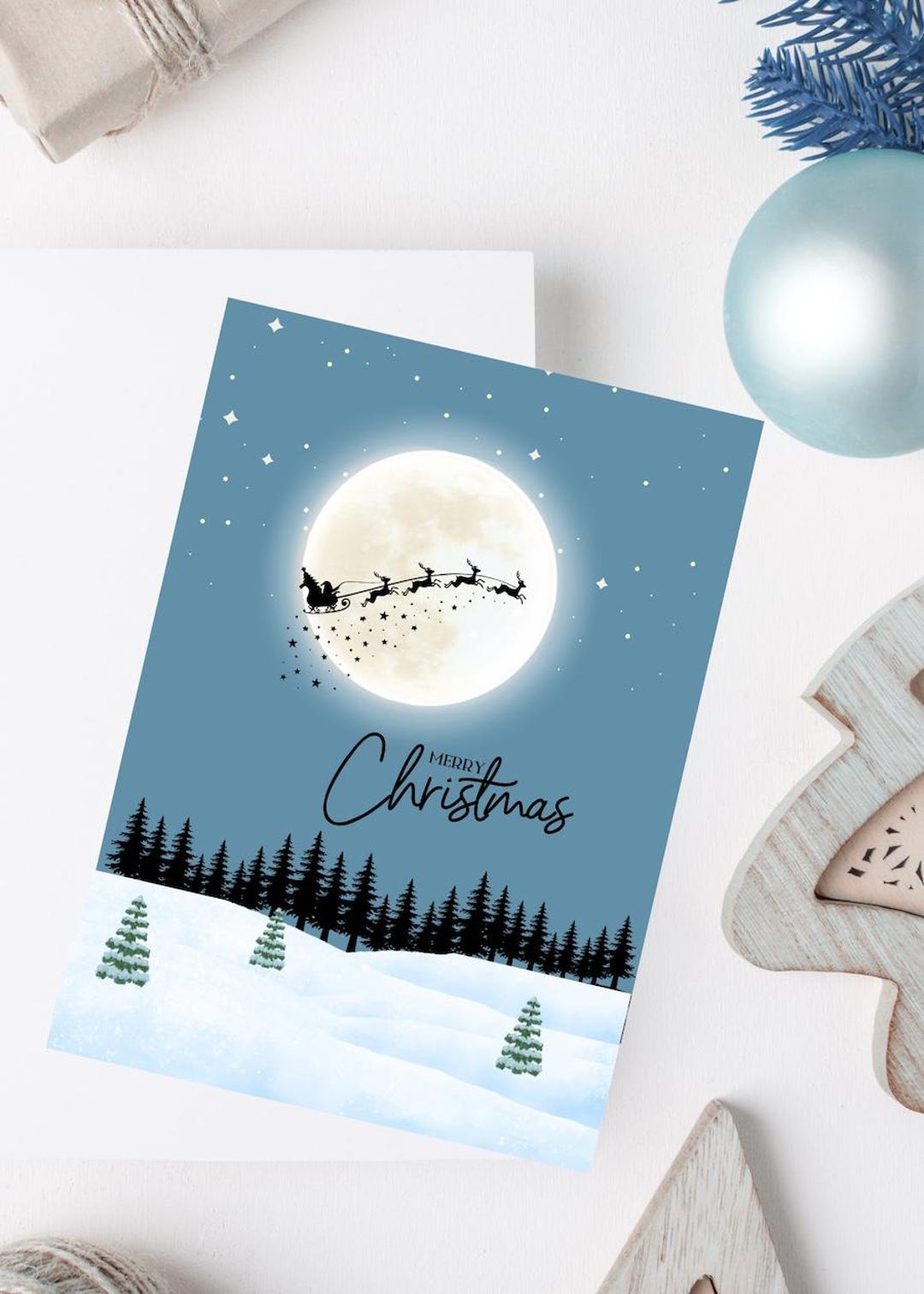 Christmas Digital Card Santa Sleigh Printable Holiday Greeting Winter ...