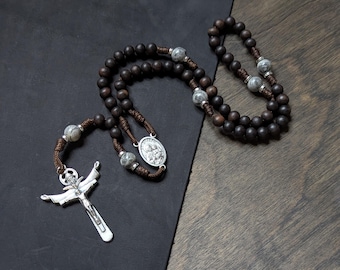 Holy Family Paracord Rosary with Jasper and Satin Ebony Beads