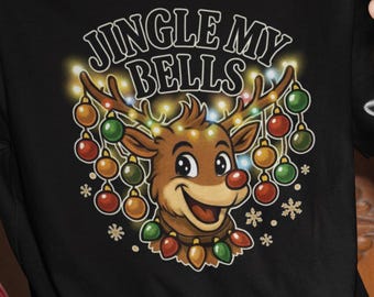 Funny Reindeer Christmas T-Shirt | Jingle My Bells, Retro Holiday Humor