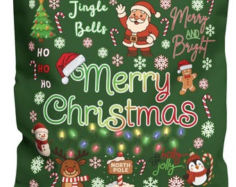 Merry Christmas Tote Bag | Holiday Santa & Gingerbread Pattern