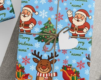 Personalized Christmas Wrapping Paper | Santa, Reindeer Design