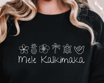 Embroidered Mele Kalikimaka Hawaiian Christmas Sweatshirt | Tropical Holiday Sweater | Cozy Island Christmas Pullover