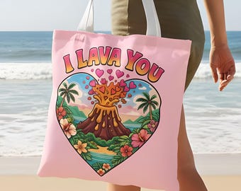 I Lava You Tote Bag | Tropical Volcano Heart Valentine's Gift