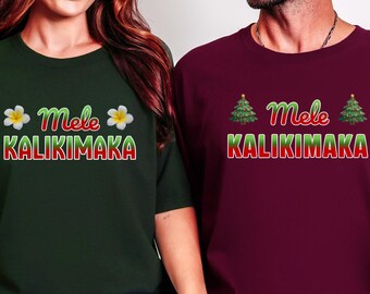 Mele Kalikimaka Shirt, Hawaiian Christmas, Plumeria or Tree