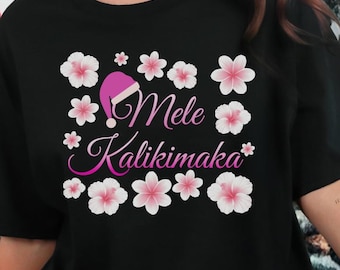 Mele Kalikimaka Shirt | Pink Hibiscus Hawaiian Christmas Tee