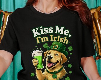 Kiss Me Im Irish Dog Shirt, St Patricks Day Golden Retriever Shirt, Funny Irish Dog Sweatshirt