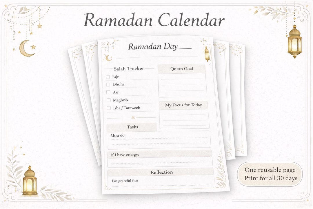 Ramadan Daily Planner Printable | Reusable Salah & Quran Tracker ...