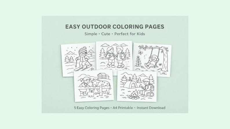 Simple Outside Pages Easy Outdoor Colouring Pages for Kids – 5 Printable Nature Colouring ...