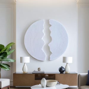 2 Piece Round Wall Sculpture: Wabi-Sabi Handmade Plaster Sculpture Set