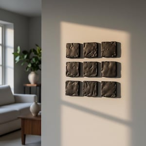 Multi-Piece Square Plaster Sculpture Set: Handmade Wabi Sabi Wall Art