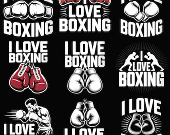 Me encanta el boxeo, clipart de amante de los guantes, descarga digital divertida