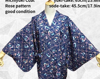 Upcycled Silk Kimono Jacket: Vintage Rose Print Michiyuki Coat