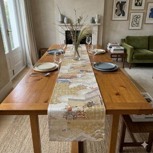 Vintage Silk Obi Table Runner – Japanese Textile Art, Bed Runner Decoration