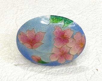Vintage Sakura Brooch, Shippo-yaki Cloisonné Pin, Japanese Obidome Kimono Accessory / 七宝焼 桜 ヴィンテージ ブローチ 帯留め 和装小物
