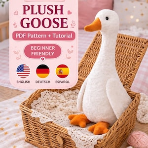 Nähvorlage für eine Plüschgans + Anleitung, Ostern PDF, einfache DIY-Anleitung, 3 Größen