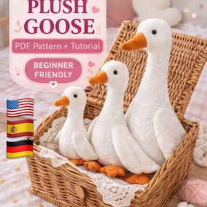 Plush Goose Pattern PDF, DIY Stuffed Animal Sewing Tutorial, Easy Beginner Project, 3 Sizes