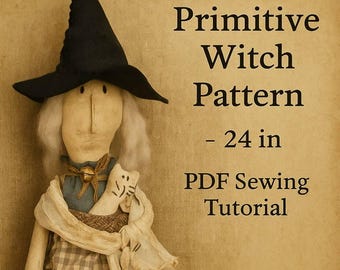Primitive Folk Art Witch Doll Tutorial PDF Pattern 24 in