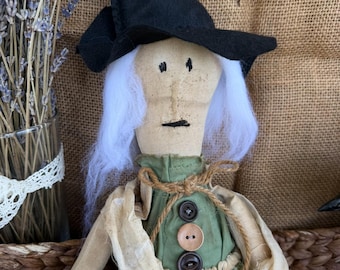 Muñeca bruja hecha a mano ISOLDE – Muñeca de tela primitiva – Decoración otoñal de granja – Regalo espeluznante de Halloween