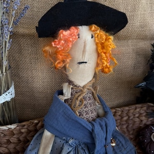 Handmade Primitive Witch Doll AGATHA – Rag Fabric Halloween Decoration, Folk Art Rustic Doll, Autumn Shelf Decor