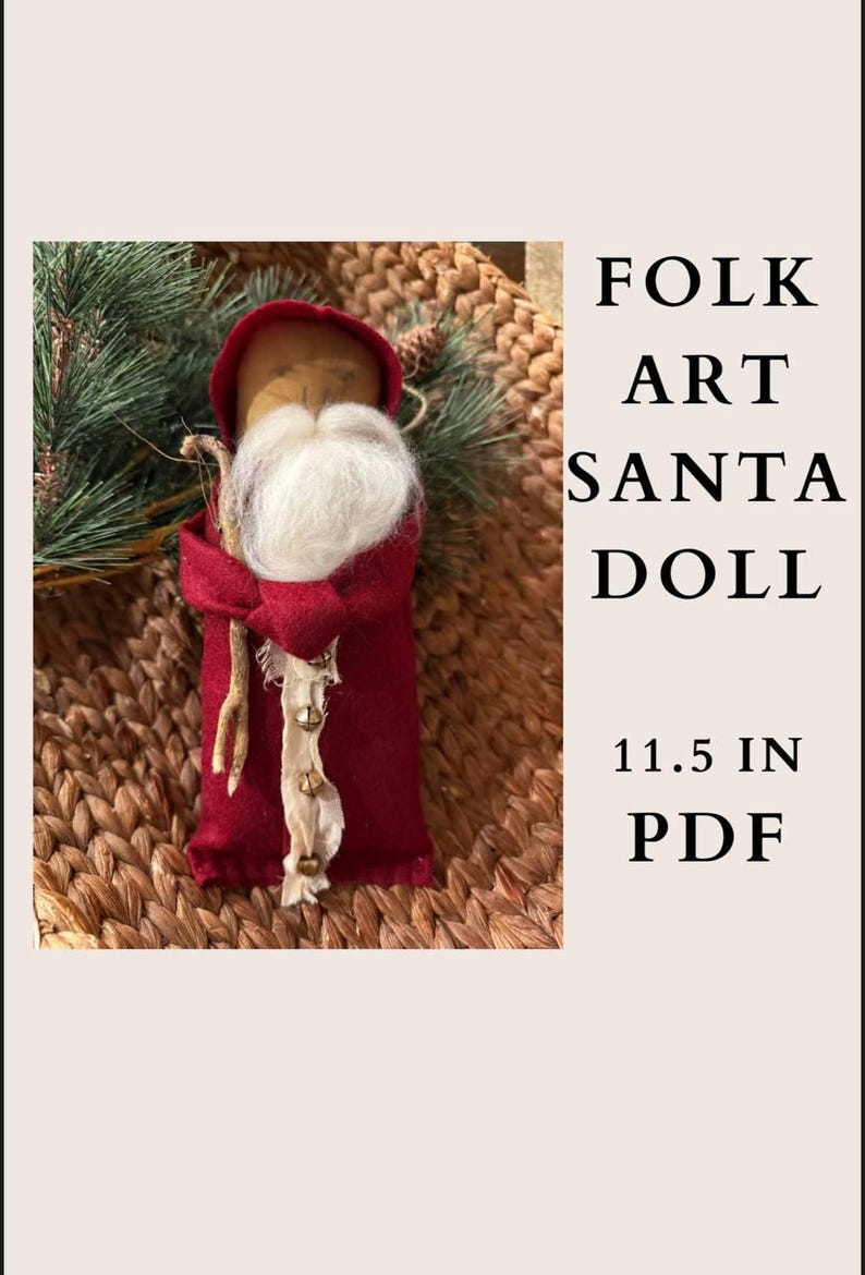 Primitive Santa Pattern PDF + Tutorial – Christmas Folk Art Doll Sewing ...