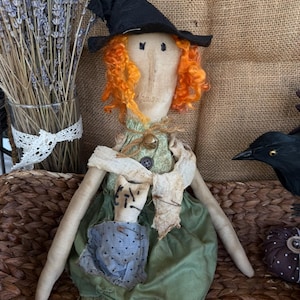 Primitive Witch Doll ROWENA – Handmade Folk Art Halloween Decor