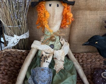 Muñeca bruja primitiva ROWENA: decoración de Halloween hecha a mano con arte popular