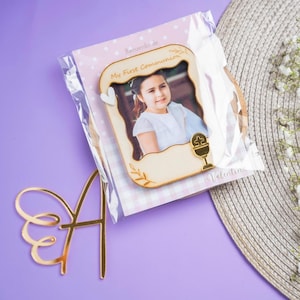12 Imán con Foto Personalizada / Recuerdo de Bautizo o Primera Comunión / Mini Portarretrato en Madera y Acrílico
