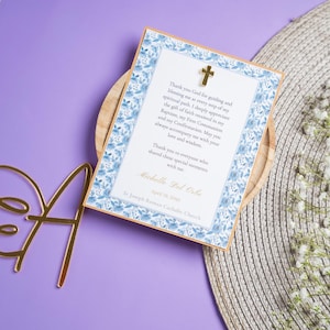 Recuerdo de bautizo o primera comunión personalizado\ tarjeta religiosa con cruz acrilica\bautismo personalizado o favor de primera comunión