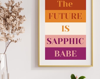Impresión "El futuro es sáfico": Arte mural retro del orgullo lésbico (descarga digital)