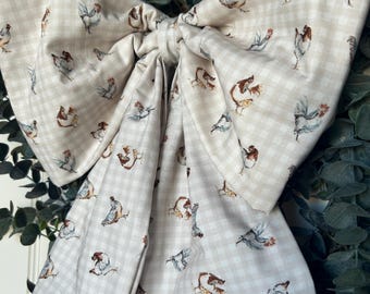 Fabric Front Door Bow - Chicken Print - Summer Bow - Wreath and Home Decor