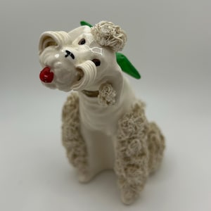 Vintage 1950s White Spaghetti Poodle with Green Bow