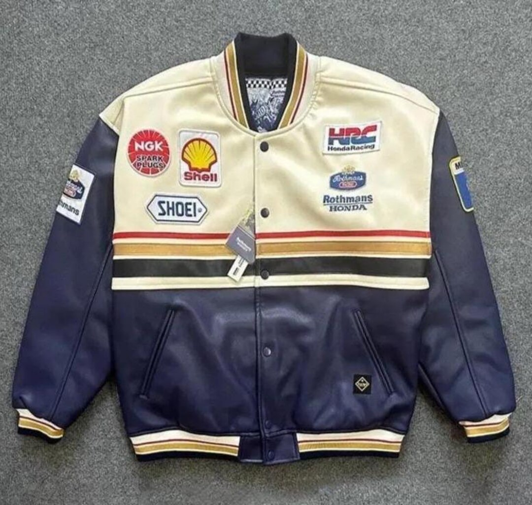 Vintage Honda Rothmans Racing Leather Varsity Jacket - Motogp Style ...