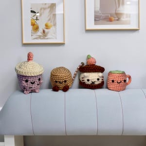 Handmade Amigurumi Plush Dolls – Marshmallow, Boba, Oreo Cat, Coffee Cup – Kawaii Crochet Toy
