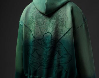 Sudadera con capucha premium inspirada en el anime Swordsman / Sudadera con capucha de anime / Sudadera con capucha de anime / Sudadera con capucha de estilo urbano japonés / Ajuste urbano bordado